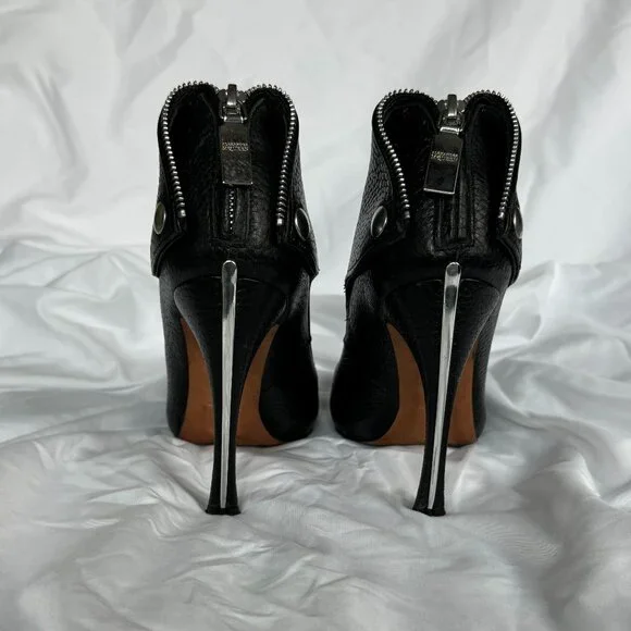 ALEXANDER MCQUEEN Faithful black leather zip biker peeptoe bootie EU37 - Picture 3 of 5